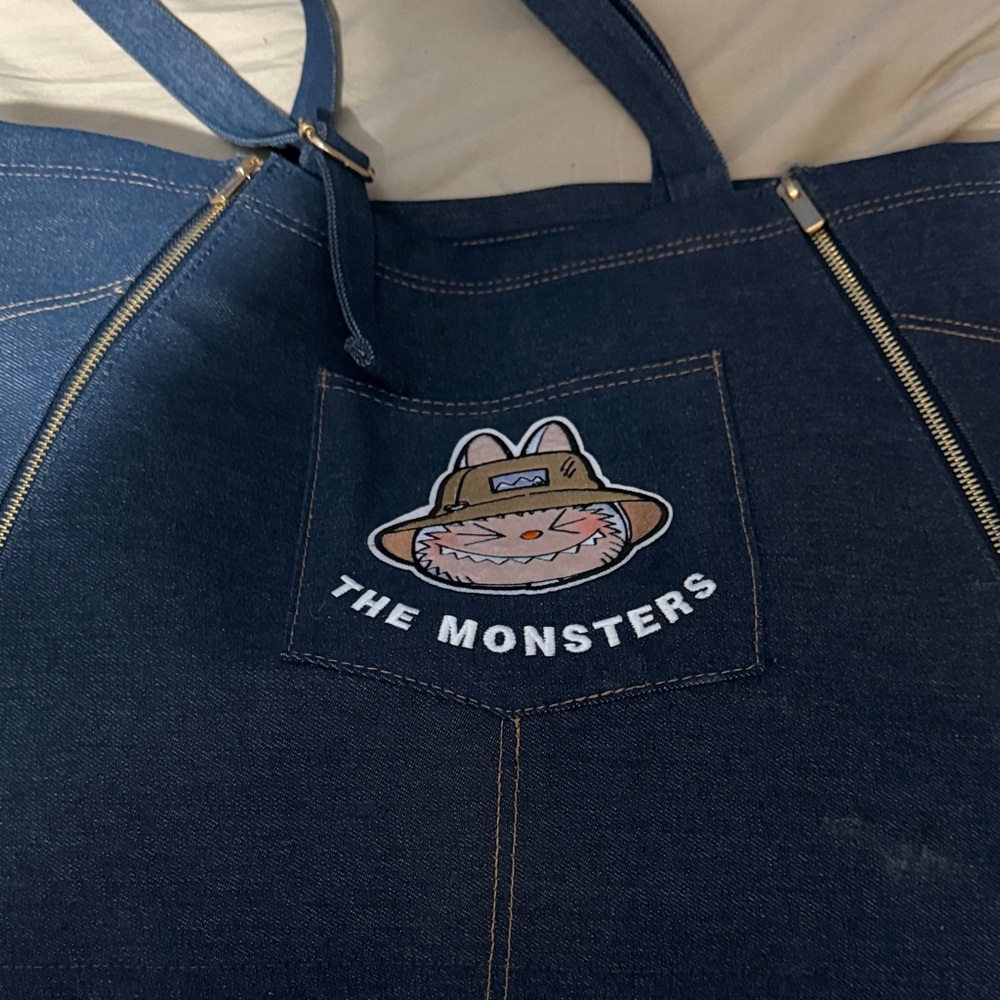 Denim Tote Bag with Cartoon Patch